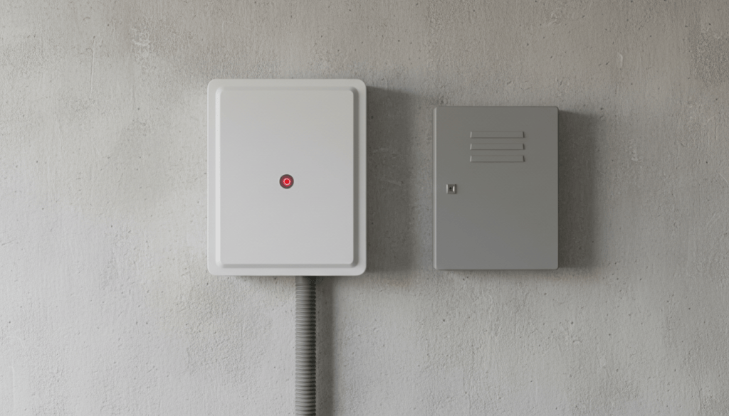 Inversor solar residencial com luz de falha acesa, situação típica do aviso Growatt No AC Connection